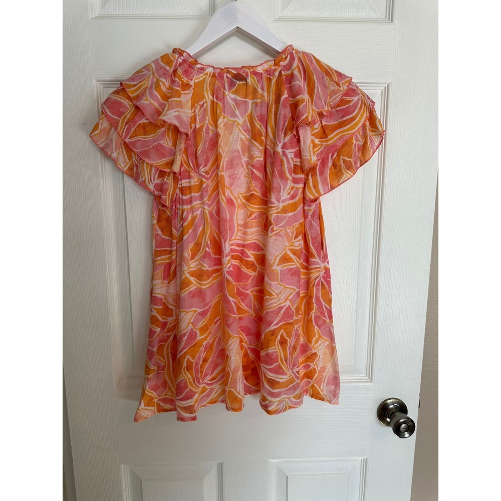 Nanette Lepore Orange  & Pink Floral Ruffle Sleeve‎ Top - Medium - Picture 2 of 8